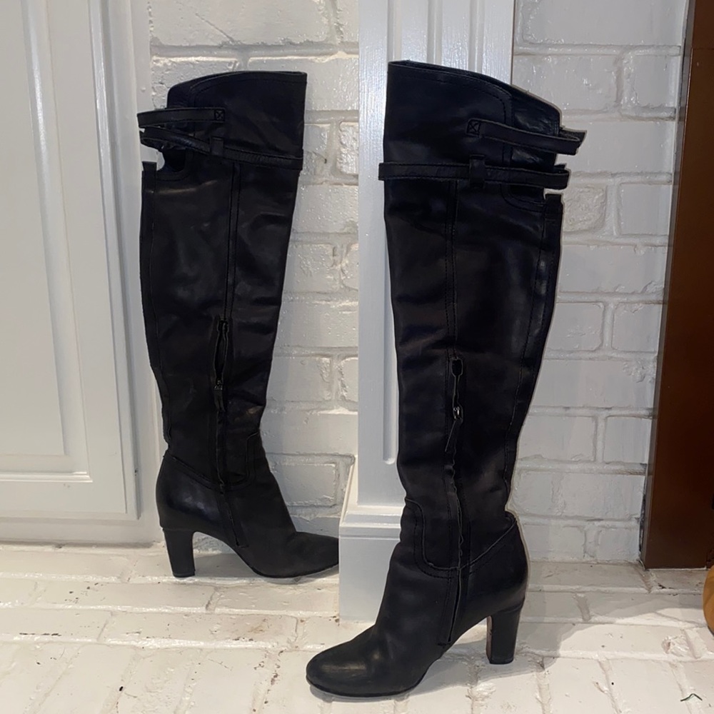 Sam Edelman Soft Black Leather over the knee heeled boot Size 8